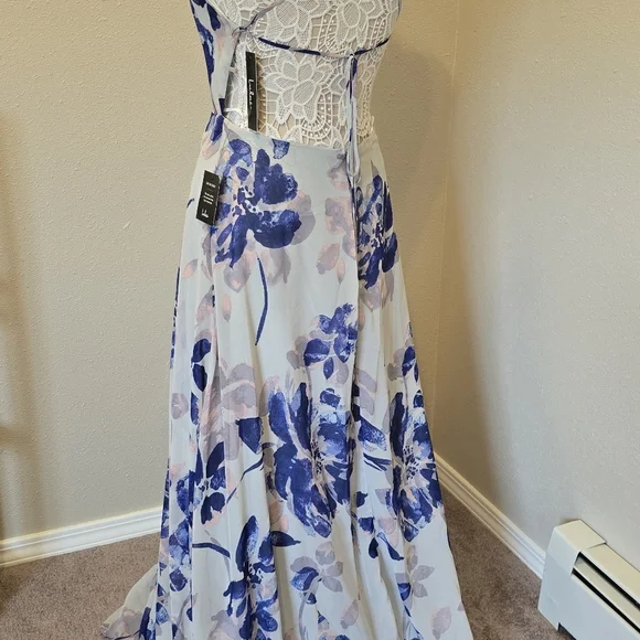 NEW Lulus All I Need Grey Floral Print Lace Up Maxi Dress - Picture 8 of 12